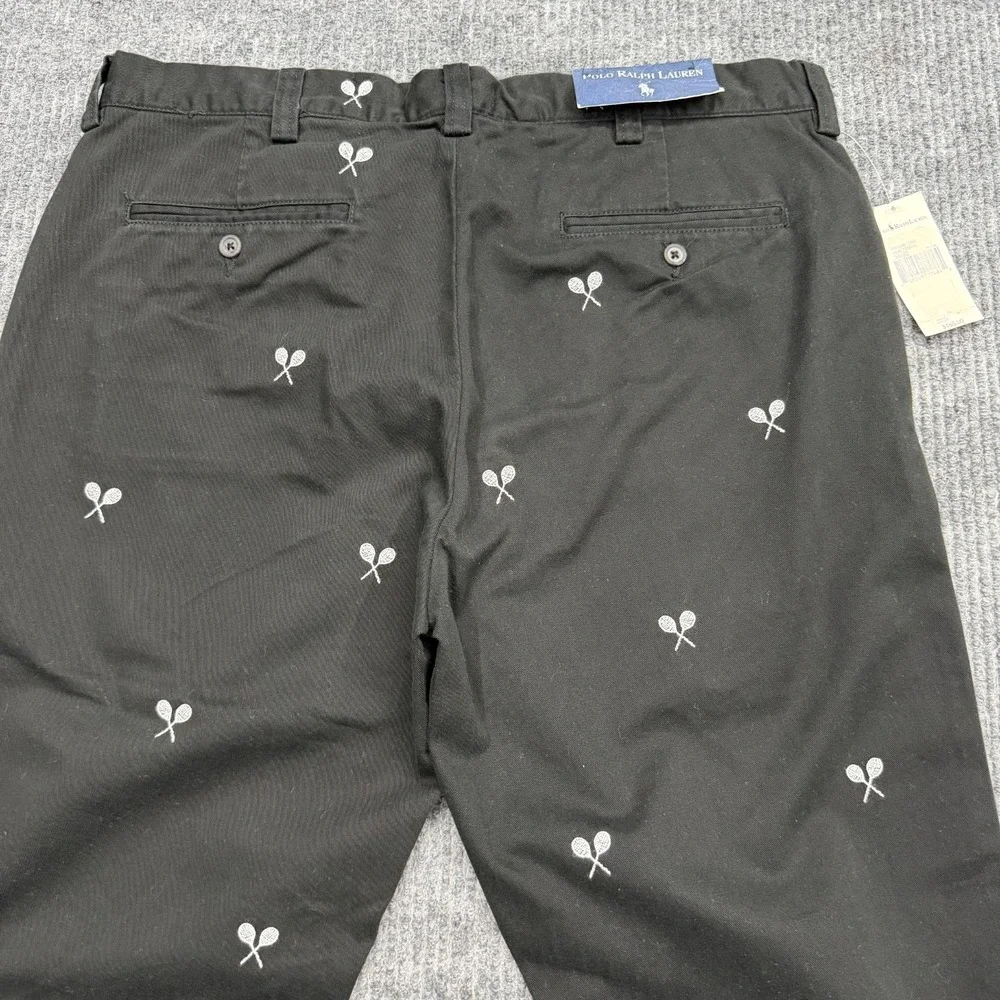 NWT Vintage Polo Ralph Lauren Pants Mens 34x32 Black Chino Tennis AOP Trousers